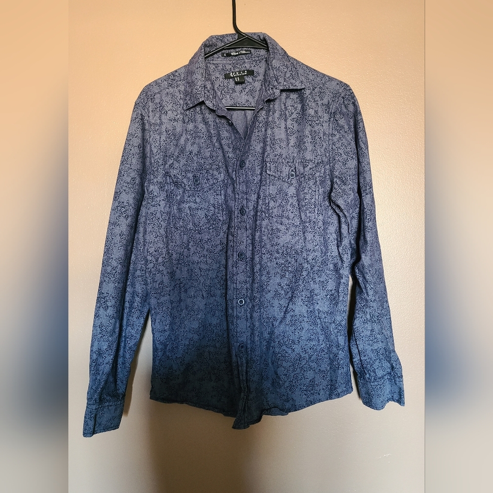 21 Men Classic Blue Vine Floral Print Button Down Mens Size Medium